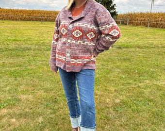 Vintage Western Men’s Karman Outerwear Tribal Cardigan Sweater | Made in Taiwan R.O.C.