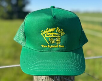 Vintage John Deere Two Cylinder Club Trucker Hat Southern Pullers Green Snapback Cap