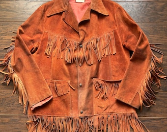 Vintage Suede Fringe Jacket | Western Leather Cowboy Coat | Boho Hippie Festival Jacket | Rust Brown Fringe Coat