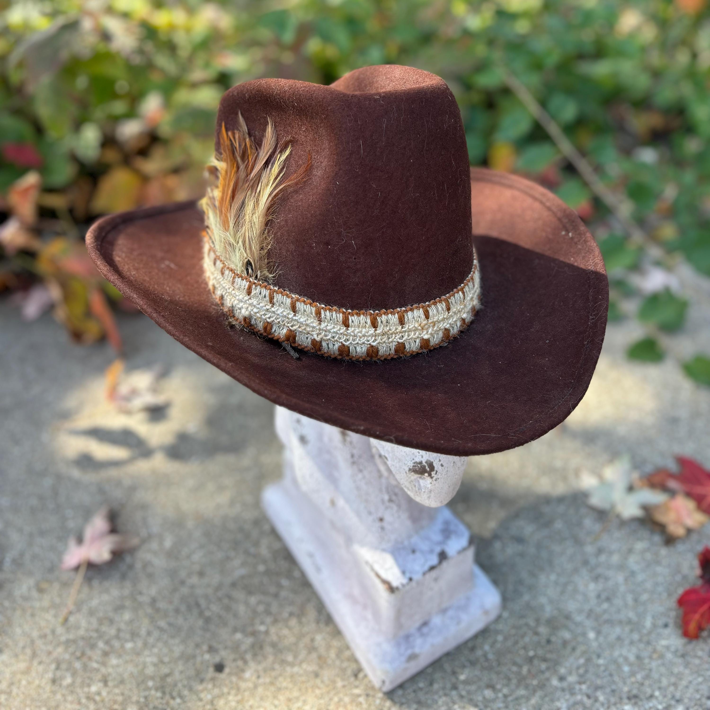 Vintage Western 100% Wool Cowboy Hat With Hatband and Feathers - Etsy