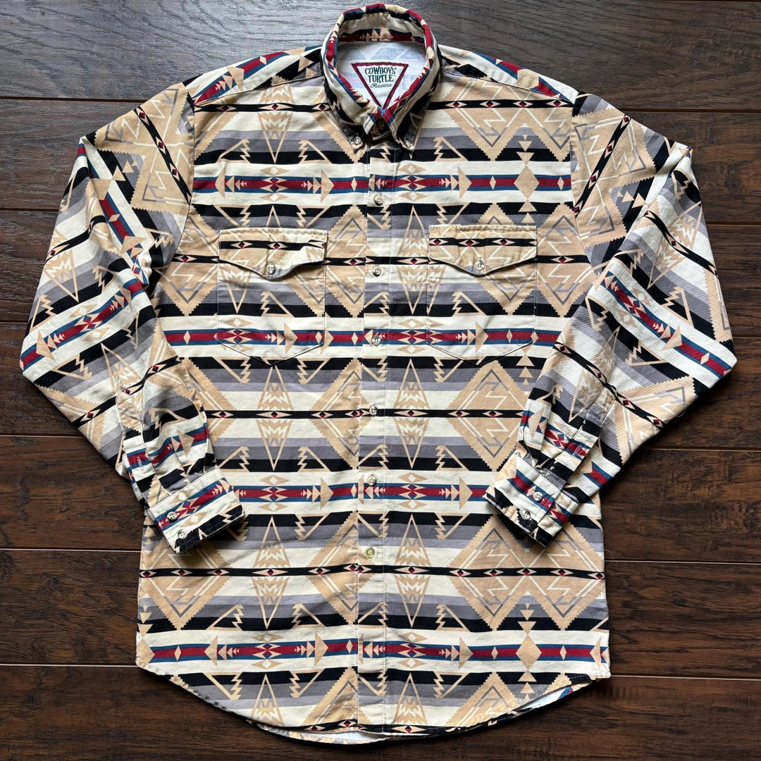 Vintage Forbidden Co. Cowboy Western Aztec Patterned Blue Long Sleeve Shirt
