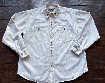 90’s Vintage Women’s Western Industrial Rags Button Down Shirt with Embroidered Horse Boots