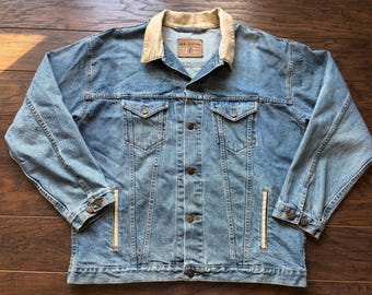 Vintage Western Arizona Denim Jacket With Tan Trim | Made in Vintage Western Arizona Denim Jacket With Tan Trim | Made in