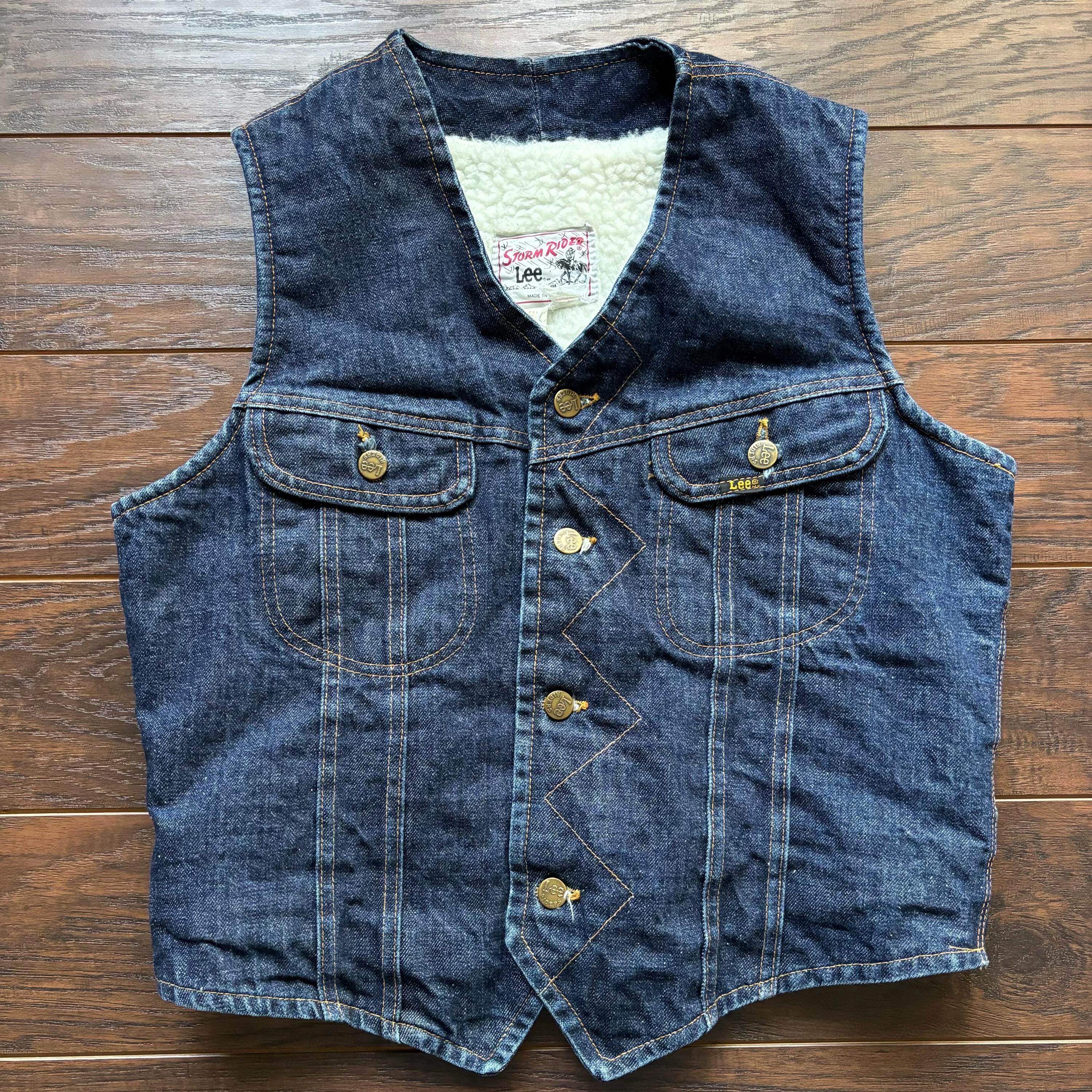 Vintage Lee Storm Rider Denim Vest: 70s Western Sherpa Lined, Made