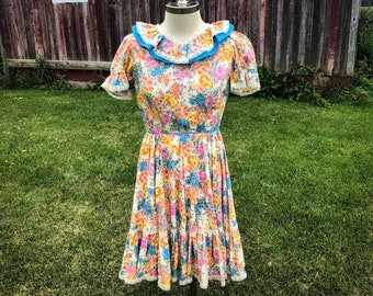 70s’s Vintage Boho Western Prairie Rockmount Ranch Wear Floral Dress | Deadstock