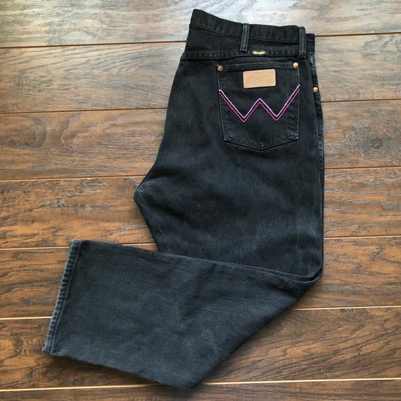 Vintage Western Black Wrangler Jeans with Hand Em… - image 1