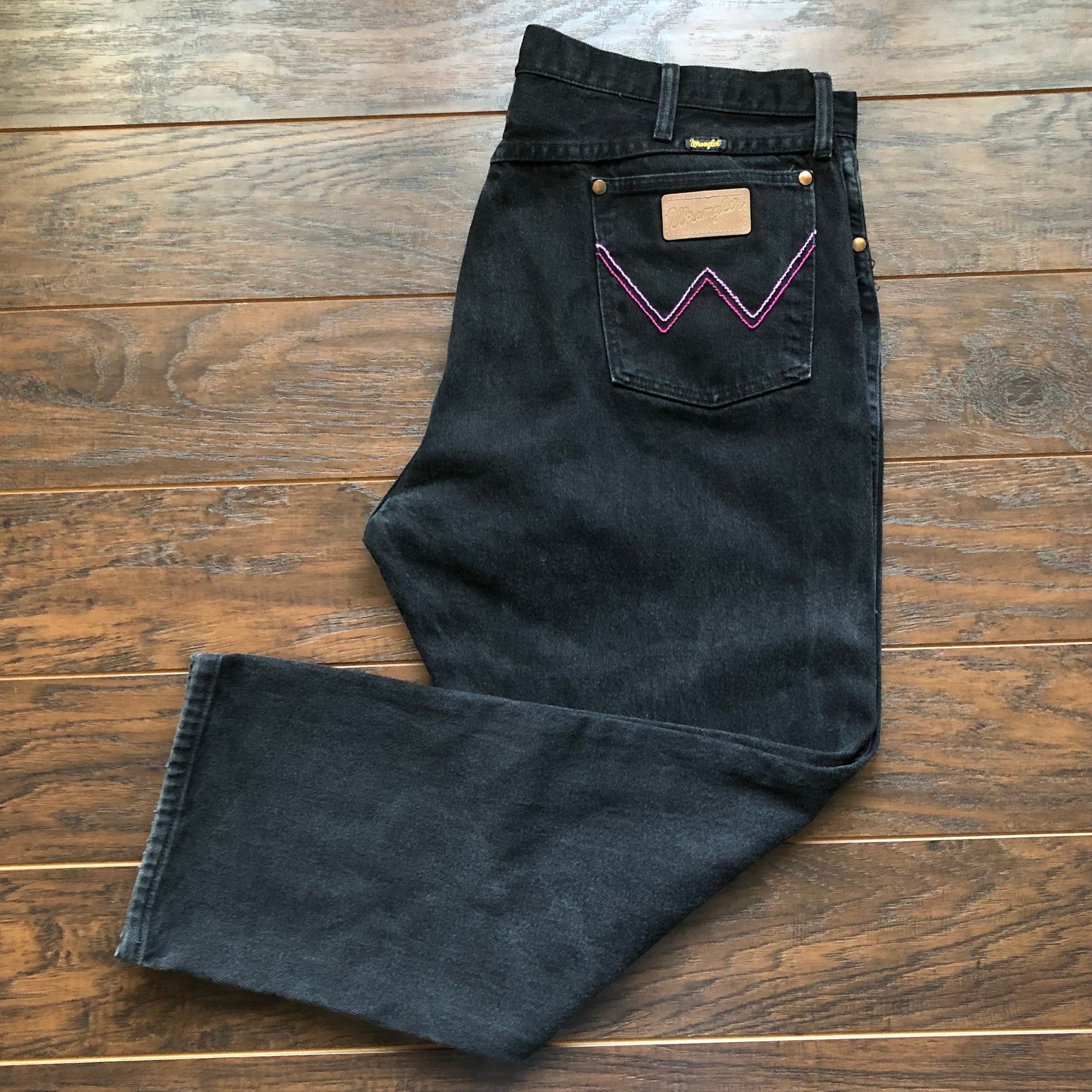 Vintage Western Black Wrangler Jeans With Hand Embroidered ws 