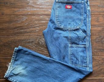 Vintage Dickies Carpenter Jeans 30x30.5 Blue Denim Workwear Utility Pants Y2K Hammer Loop Distressed Faded Men’s