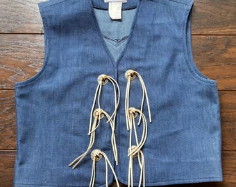 Vintage Western H Bar C Denim Vest with Fringe