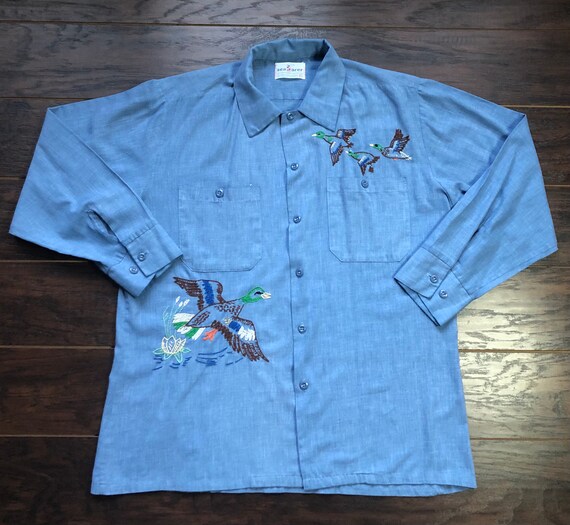 70’s Vintage Men’s Chambray Seafarer Embroidered S