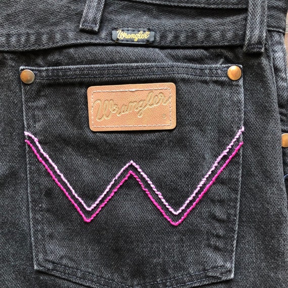 Vintage Western Black Wrangler Jeans with Hand Em… - image 2