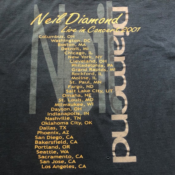 2001 Vintage Neil Diamond On Tour Concert T-Shirt - Gem
