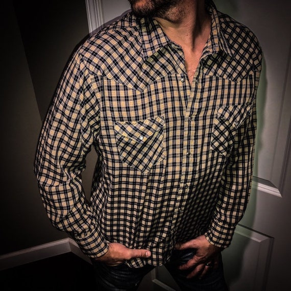 1970’s Men’s Arrow Western Wear Rockabilly Plaid … - image 1