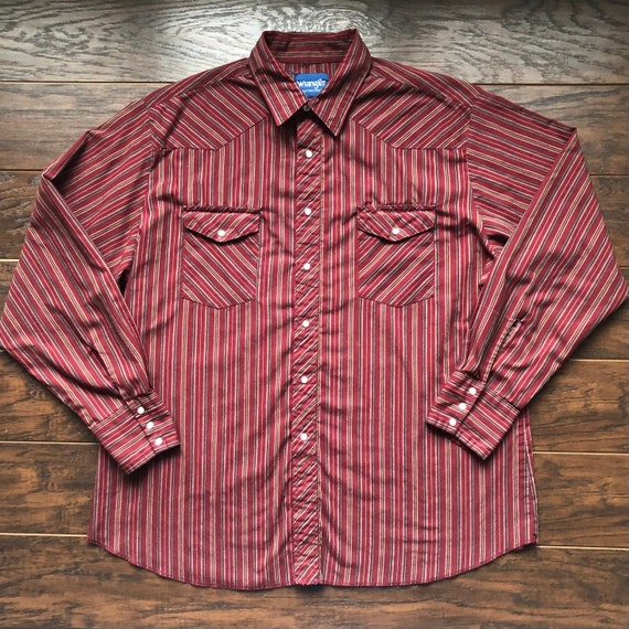 Vintage Western Men’s Striped Wrangler Shirt with… - image 1