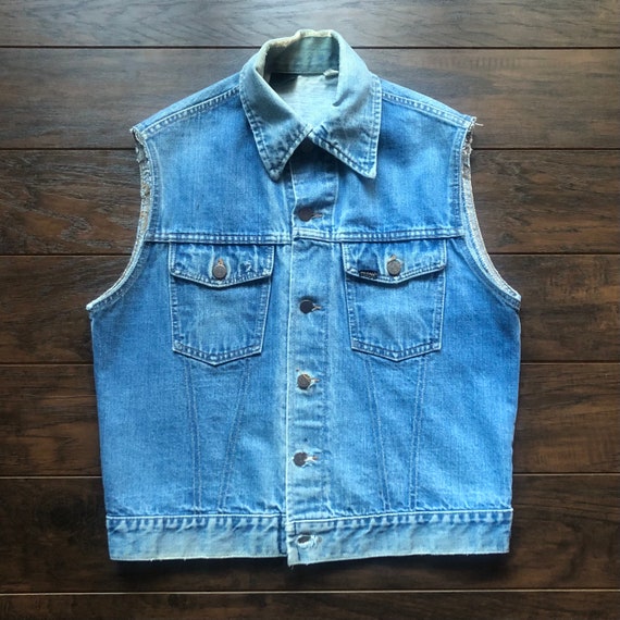 Vintage Western Men’s Roebucks Denim Vest with Pa… - image 1