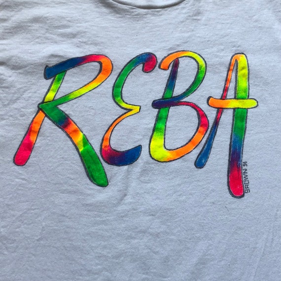 1991 Vintage Airbrushed Neon Rainbow Reba T-Shirt - image 2