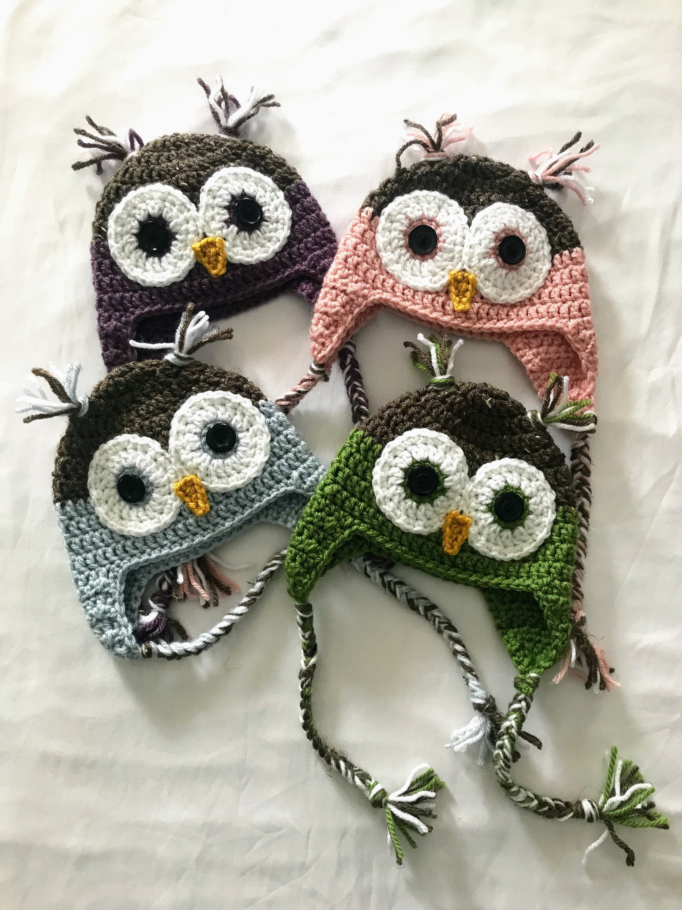 Crochet Owl Ear Flap Hat baby / Child 