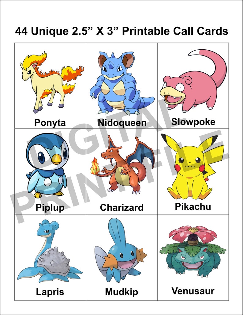 Printable Pokémon Bingo PDF / Party Game / Digital File / Etsy Hong Kong