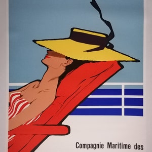 AUSVERKAUF! Original Vintage Französische Lithographie Reiseposter "RELAX-Chargeurs Réunis" von René Gruau