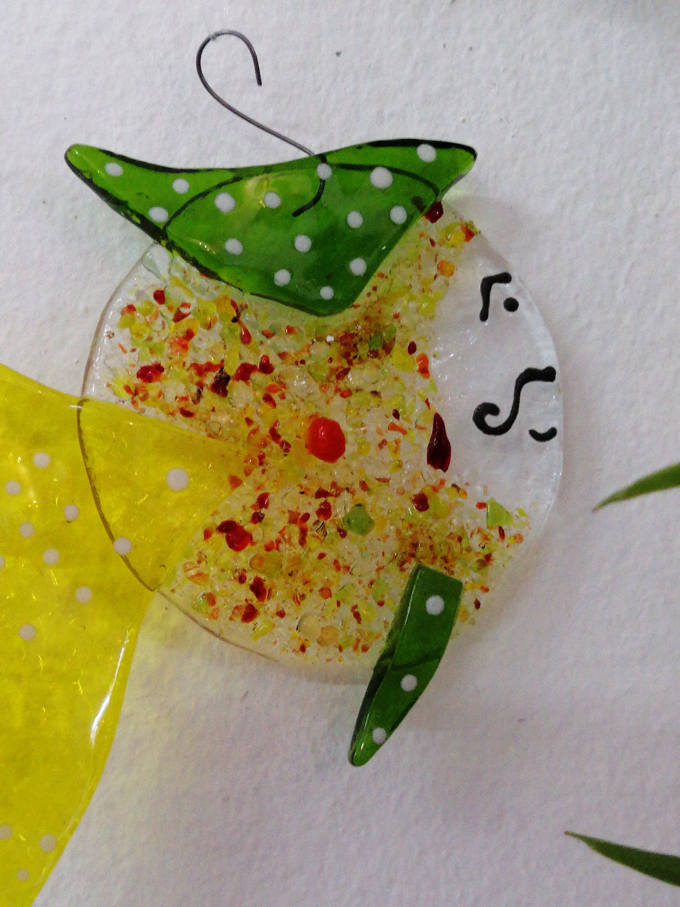 Jacquot La Gâchette, Poisson en Fusion de Verre, Jaune et Vert, Mobile Animal Burlesque, Attrape-Sol