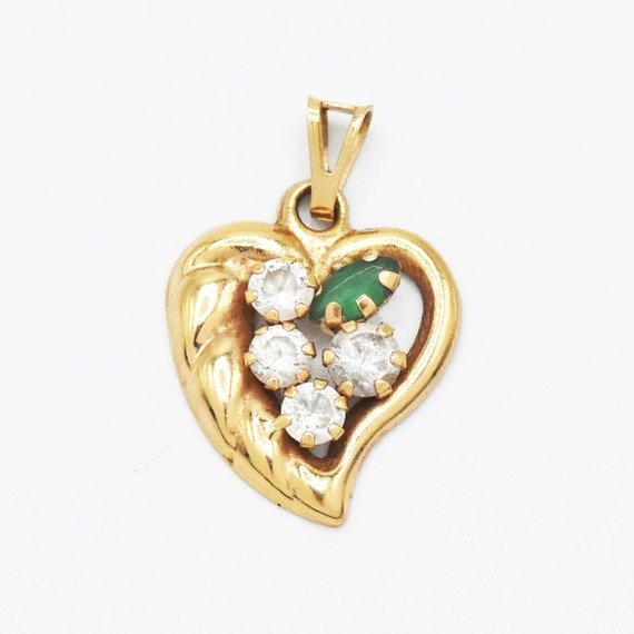 18k Yellow Gold Estate White Gemstone Emerald Ope… - image 1