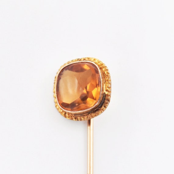 14k Yellow Gold Vintage Citrine Gemstone Stick Pin - image 1
