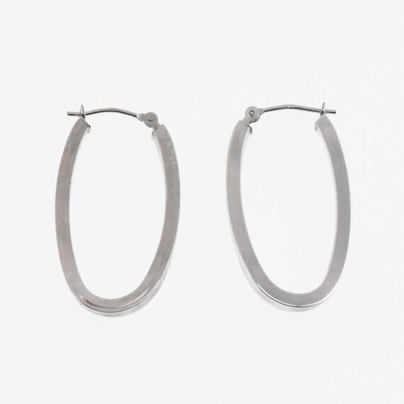 14k White Gold Estate 1" Oval Hoop Earrings - image 1