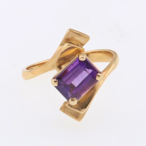 14k Yellow Gold Emerald Cut Amethyst Estate Ring … - image 2