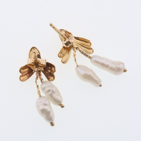 14k Yellow Gold Estate Seed Pearl Drop/Dangle Ear… - image 2