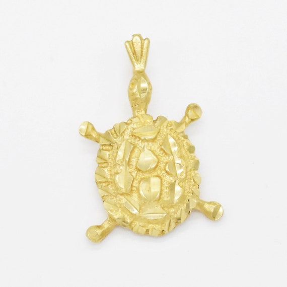 14k Yellow Gold Estate Textured Turtle Animal Pendant - Gem
