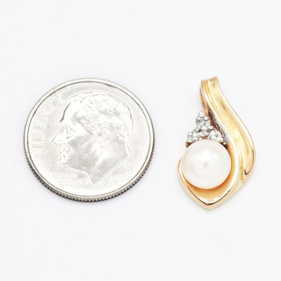 14k Yellow Gold Estate Swirl Pearl & Diamond Pend… - image 3