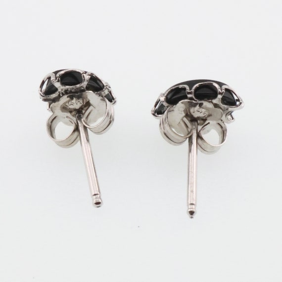 14k White Gold Oval Cut Onyx Estate Stud Earrings - image 2