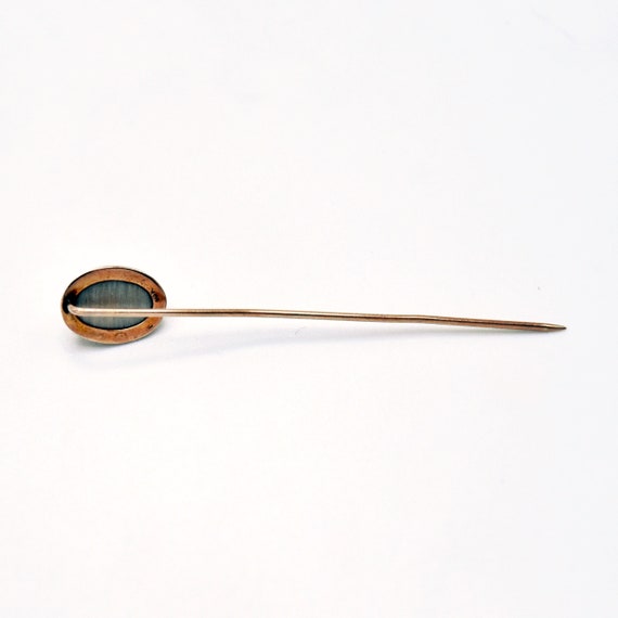 10k Yellow Gold Vintage Oval Tiger Eye Stick Pin - image 4