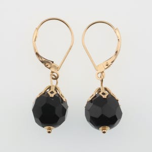 14k Yellow Gold and Black Onyx Gemstone Dangle/Drop Leverback Earrings