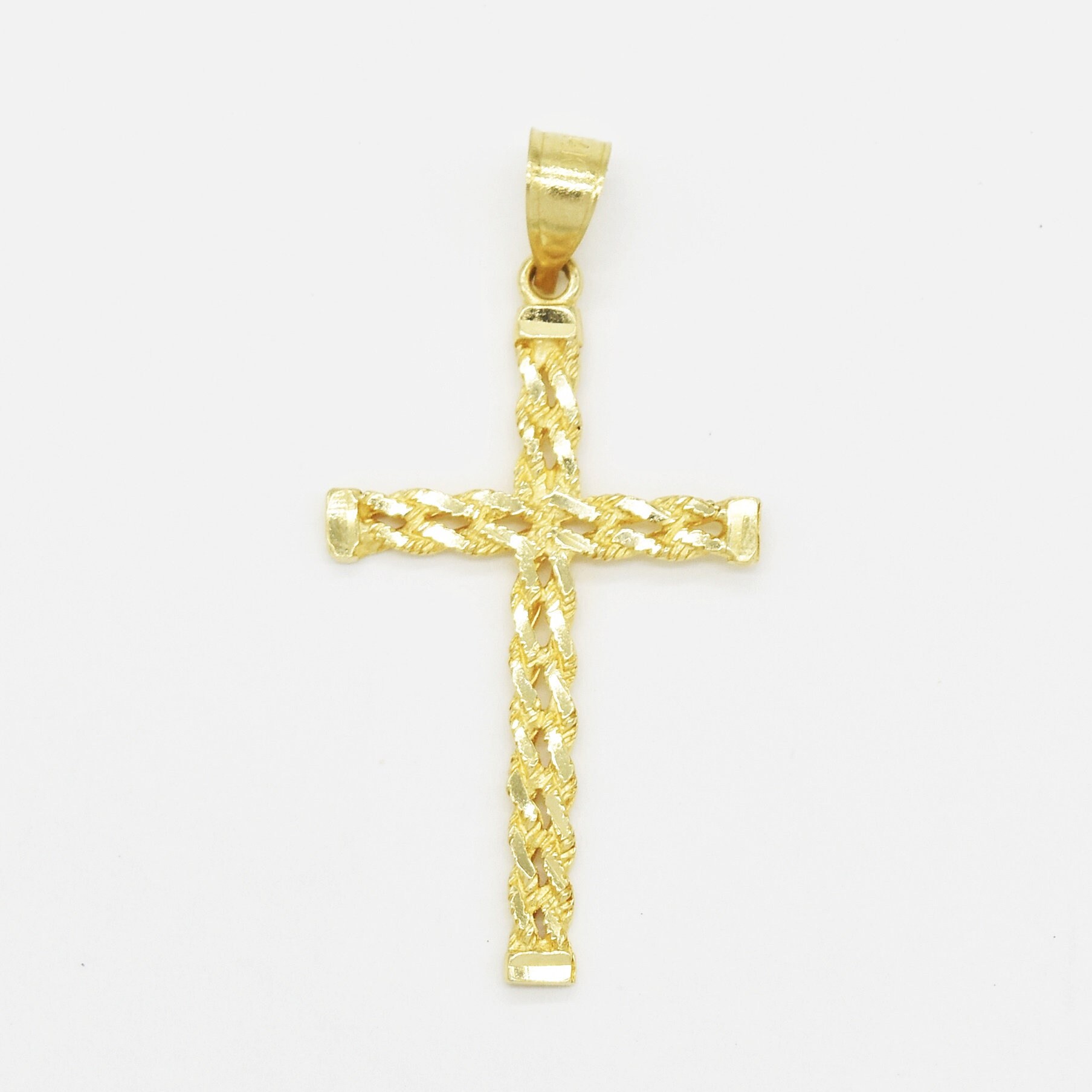 18k Yellow Gold Estate Textured 1.5 Religious Cross Pendant