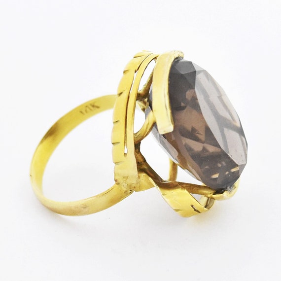 14k Yellow Gold Estate Oval Smokey Quartz Ring Si… - image 4