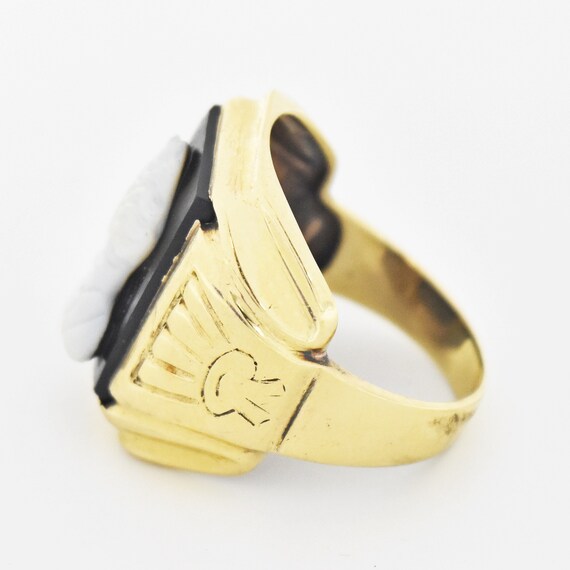 10k Yellow Gold Vintage Black & White Carved Came… - image 3