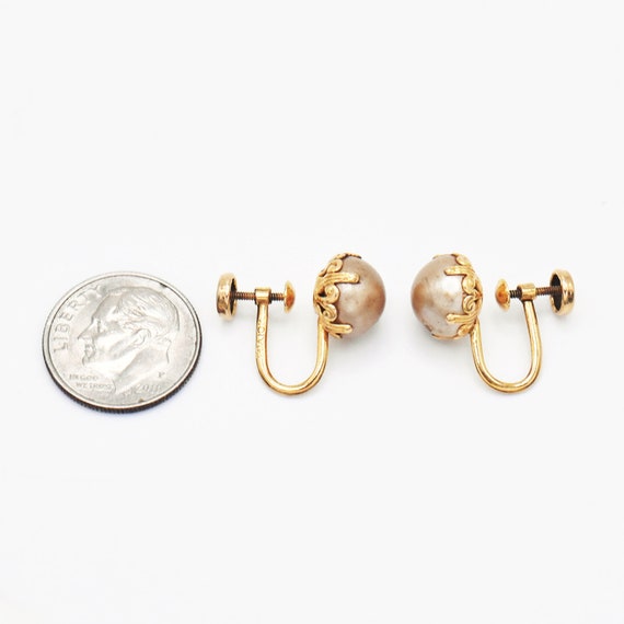 10k Yellow Gold Estate Pearl Screw Back Earrings - image 3