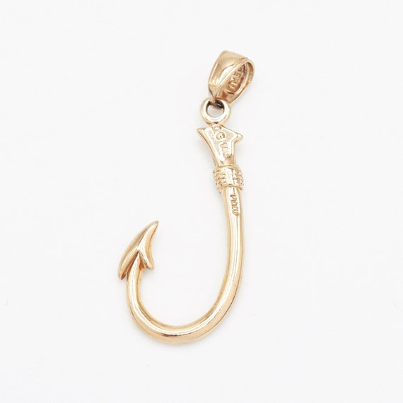 14k Yellow Gold Estate Fish Hook Pendant - image 2