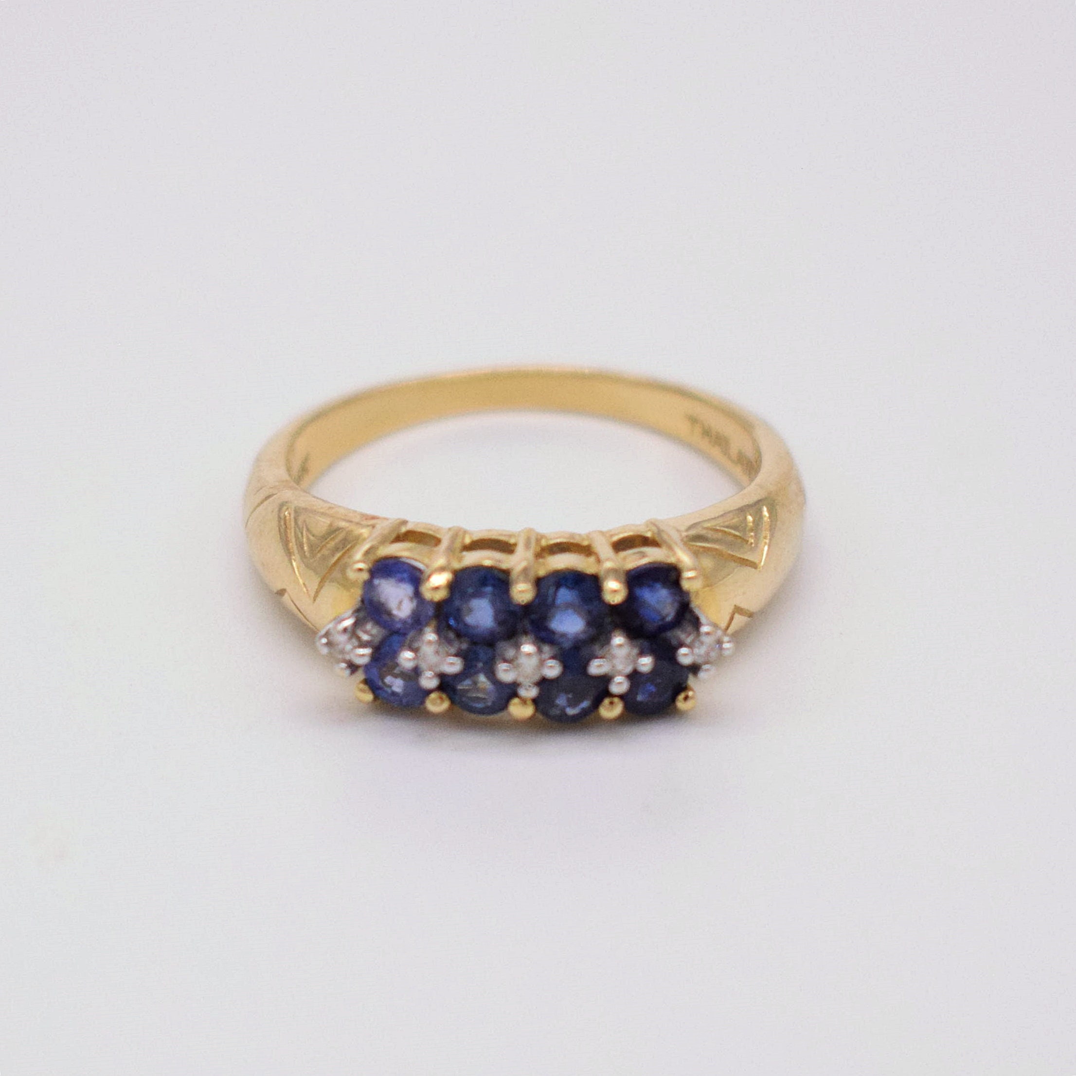 14k YG Double Row Sapphire & Diamond 0.05 Tcw Ring Size 8 | Etsy