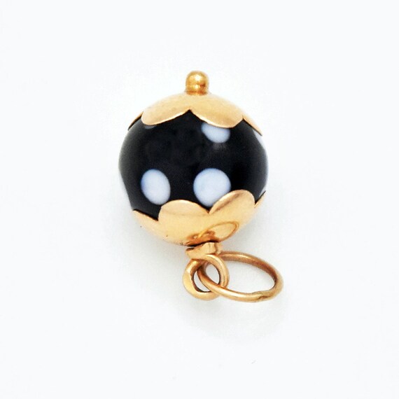 14k Yellow Gold Estate Black & White Ball Pendant… - image 2