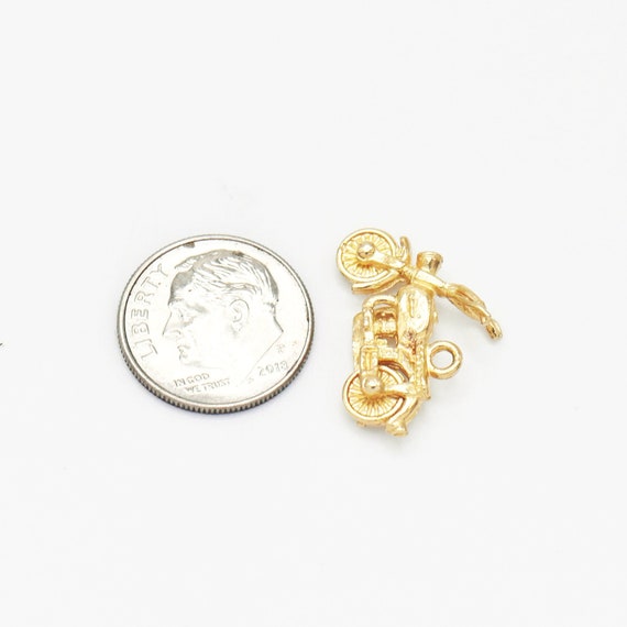 14k Yellow Gold Estate Textured Motorcycle Charm/… - image 2