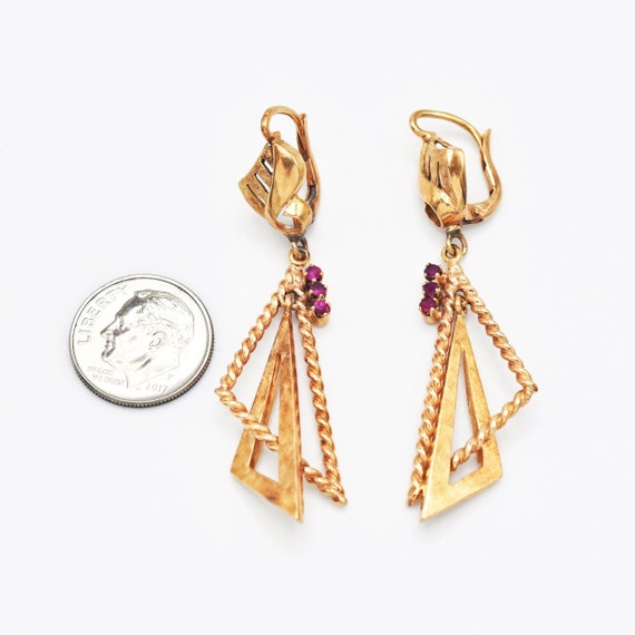 18k Yellow Gold Estate Ruby Drop/Dangle Earrings - image 3