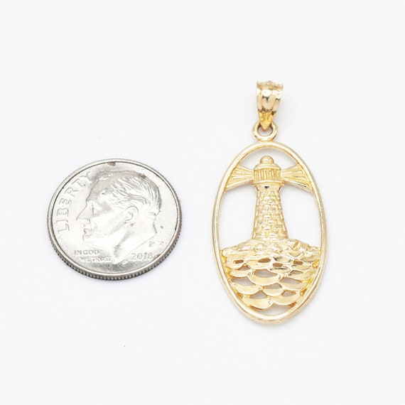 14k Yellow Gold Estate Textured Oval Lighthouse P… - image 3