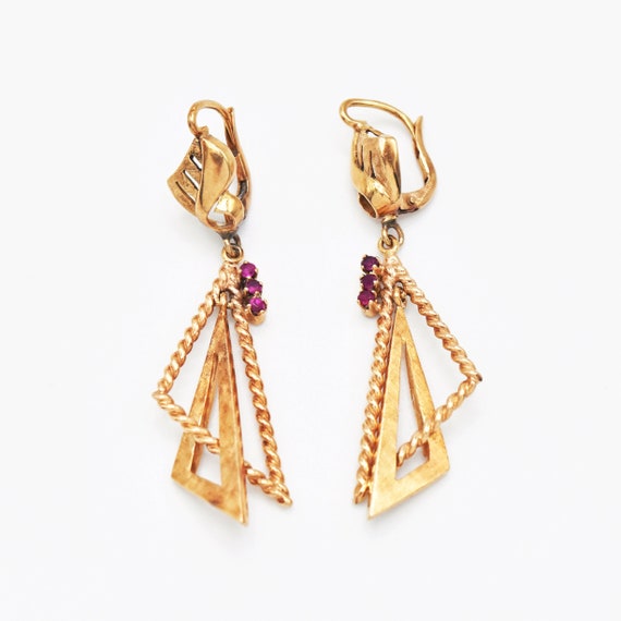 18k Yellow Gold Estate Ruby Drop/Dangle Earrings - image 1