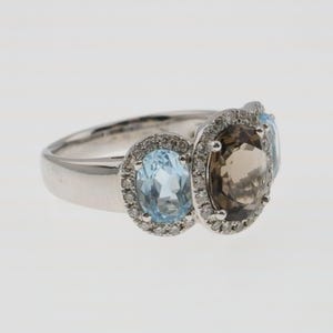 Citrine, Blue Topaz & Diamond Estate Ring Size 7 18k White Gold 7.5g