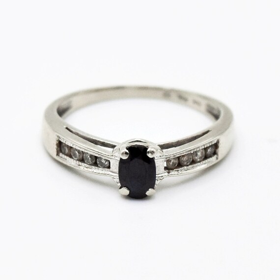 10k White Gold Estate Sapphire & Diamond Ring Siz… - image 2