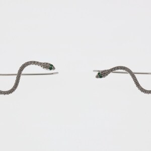 925 Sterling Silver Snake Earrings CZ Pave Serpent Ear Climbers Threaders