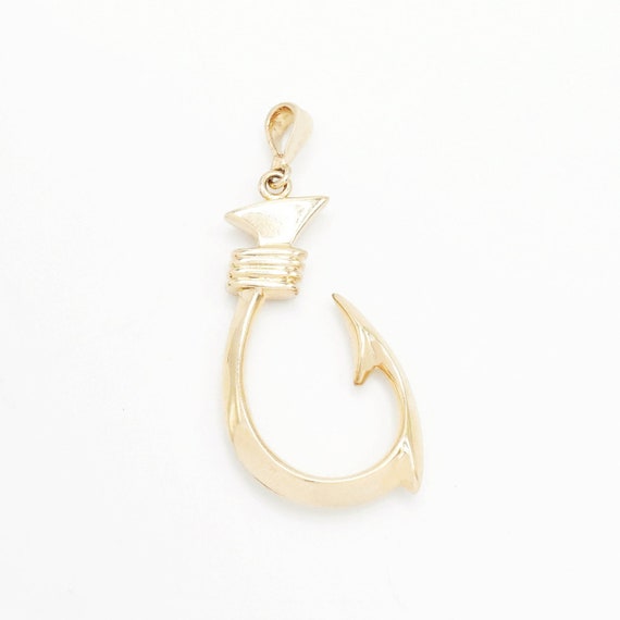 14k Yellow Gold Estate Textured Fish Hook Pendant Gem