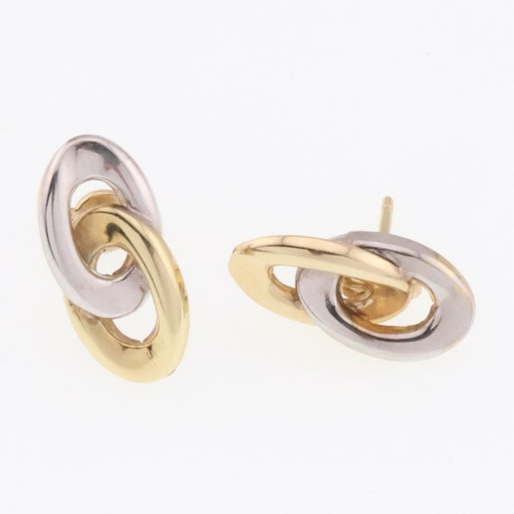 14k Yellow & White Estate Double Linked Stud Earr… - image 1
